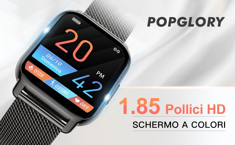 Popglory Smartwatch Uomo Donna, 2 Cinturini Orologio Chiamate e Whatsapp, Contapassi Assistente Vocale, Orologio Digitale 24H Cardiofrequenzimetro, Pressione Sanguigna SpO2 Sonno, per Android iOS